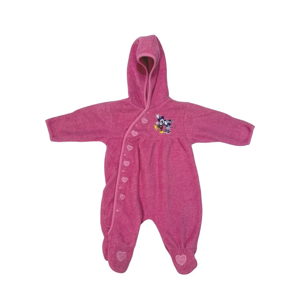 Disney Baby Mickey Minnie Mouse Pink‎ Fleece Hooded Footed Bunting 3-6M